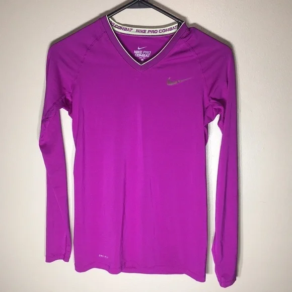 Nike pro combat compression shirt size XS purple Nike pro shirt long sleeve​​​ - Picture 3 of 9